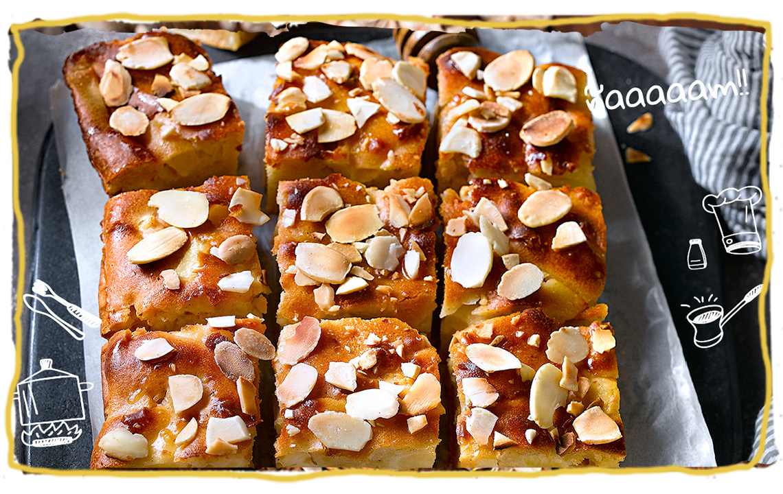 Bizcocho de manzana con miel y almendras, consumo
