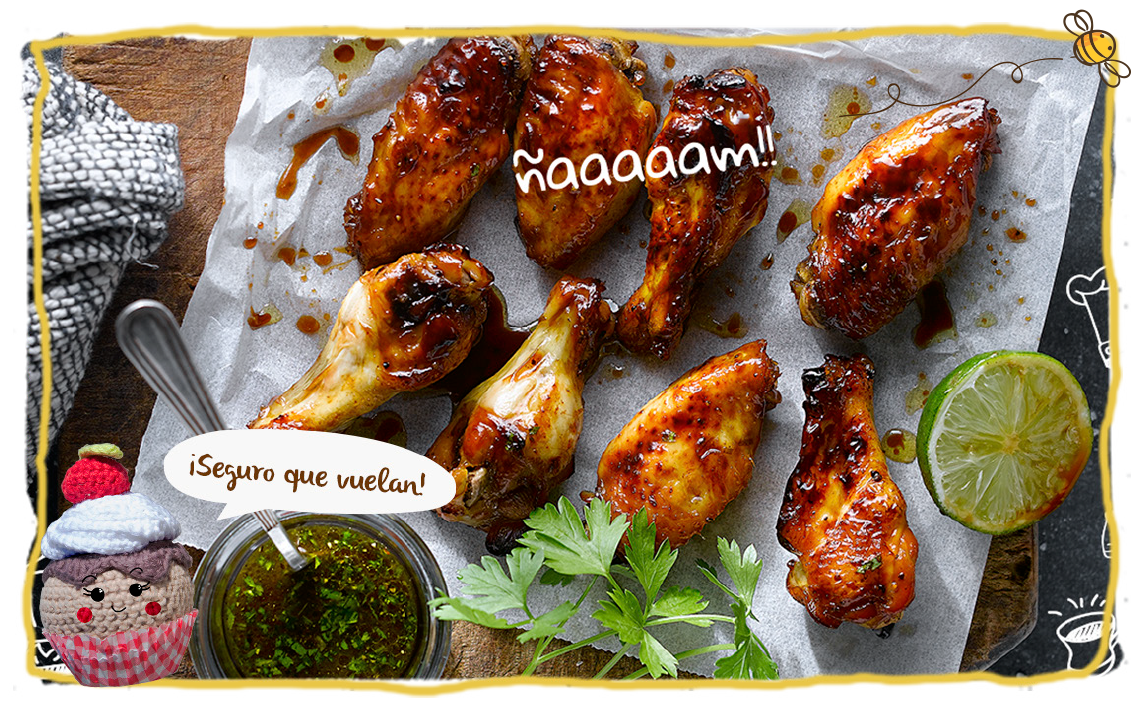 Alitas de pollo con miel y lima, bodegón