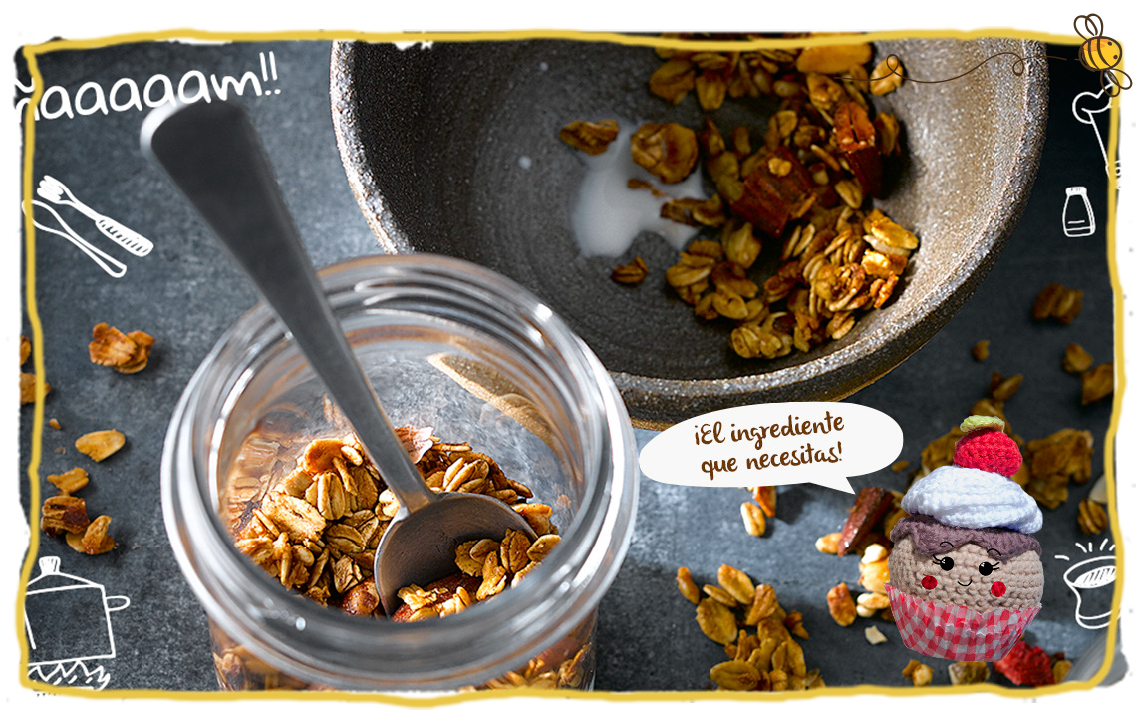 Granola con miel, bodegón