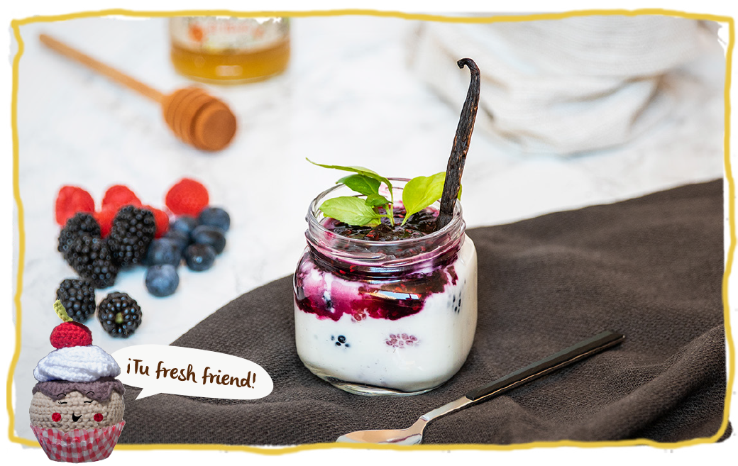 Frutos rojos con miel y queso fresco, receta